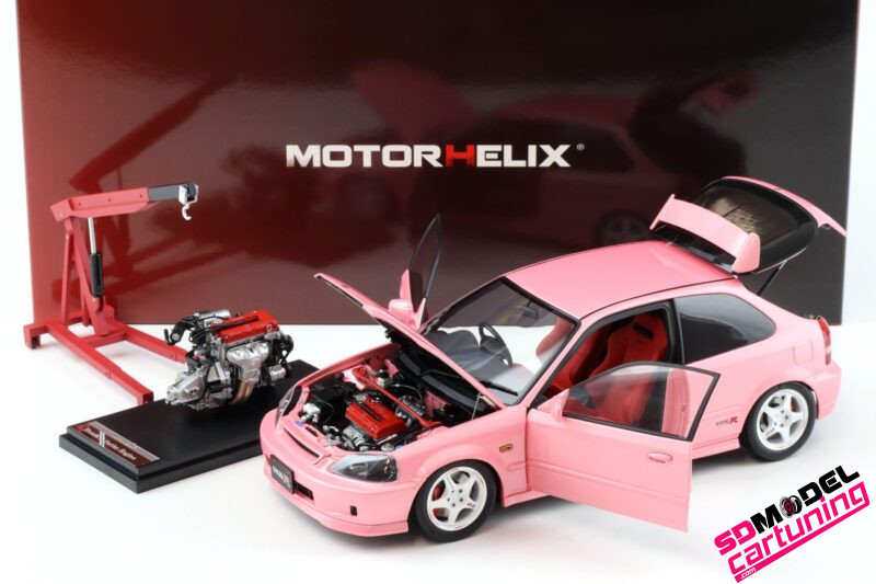 1:18 Honda Civic EK9 Type R customized - Sweet pink - inclusief extra Motorblok PRE 0RDER - Imagen 5