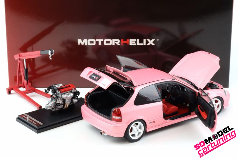 1:18 Honda Civic EK9 Type R customized - Sweet pink - inclusief extra Motorblok PRE 0RDER - Imagen 2