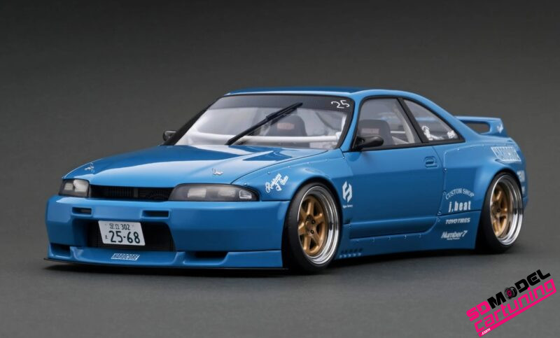 1:18 Nissan Pandem R33 GT-R - Blauw - Inclusief luxe grondplaat