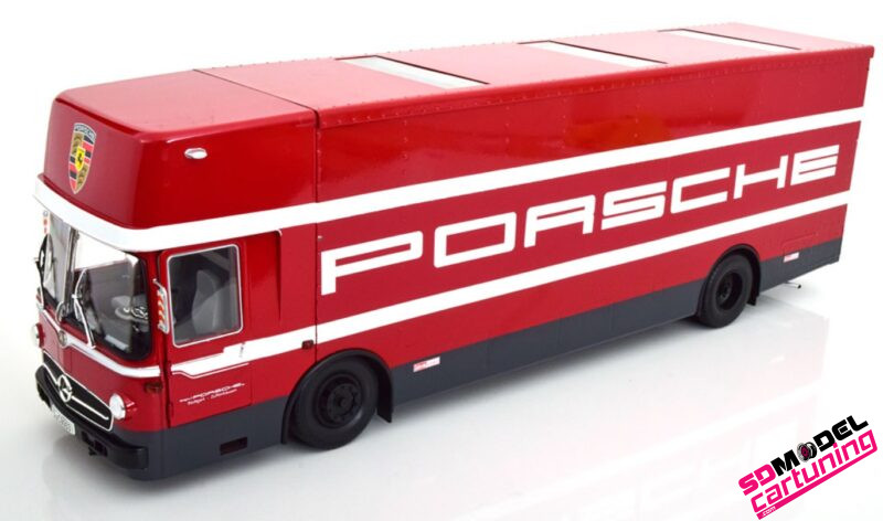 1:18 Mercedes O317 Porsche Renntransporter - Rouge/Blanc