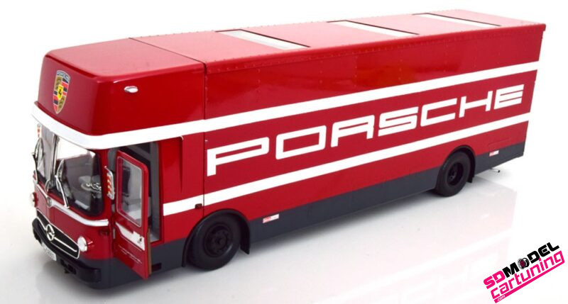 1:18 Mercedes O317 Porsche Renntransporter - Rood/Wit – Image 2