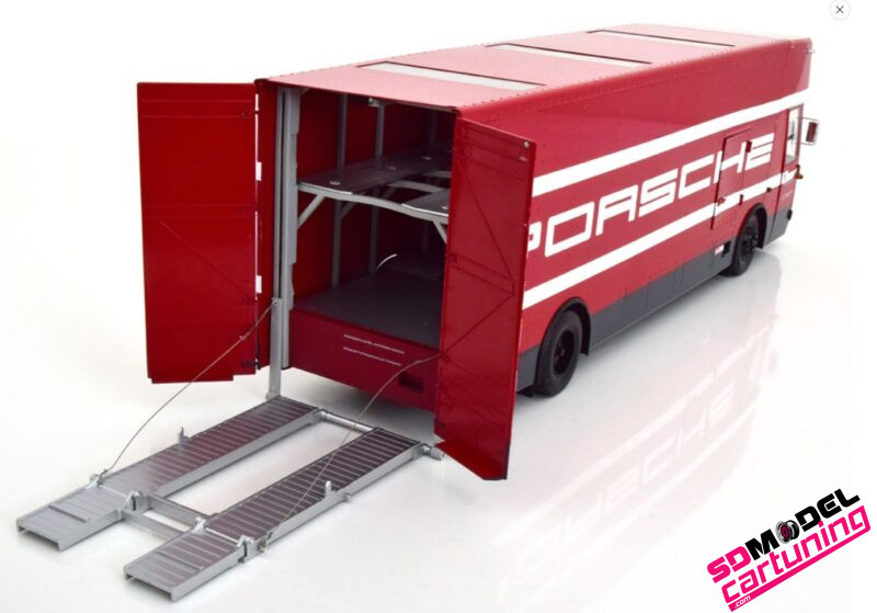 1:18 Mercedes O317 Porsche Renntransporter - Rood/Wit – Image 7