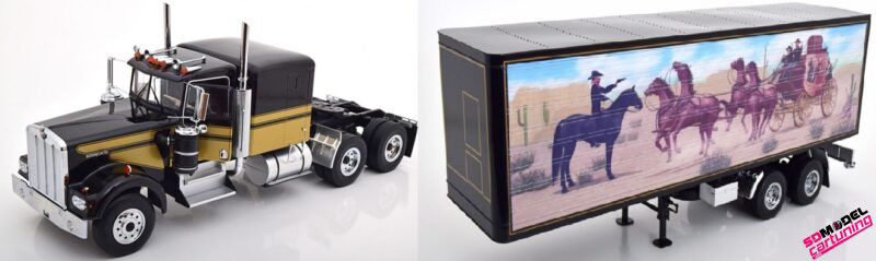 1:18 Camion Kenworth W900 - Noir/Doré - Remorque incluse - Smokey And The Bandit Movie